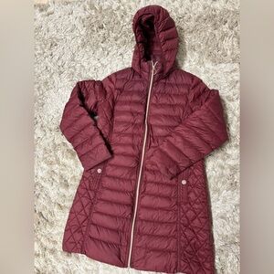 Micheal Kors Women's Quilted Hooded Jacket Burgundy